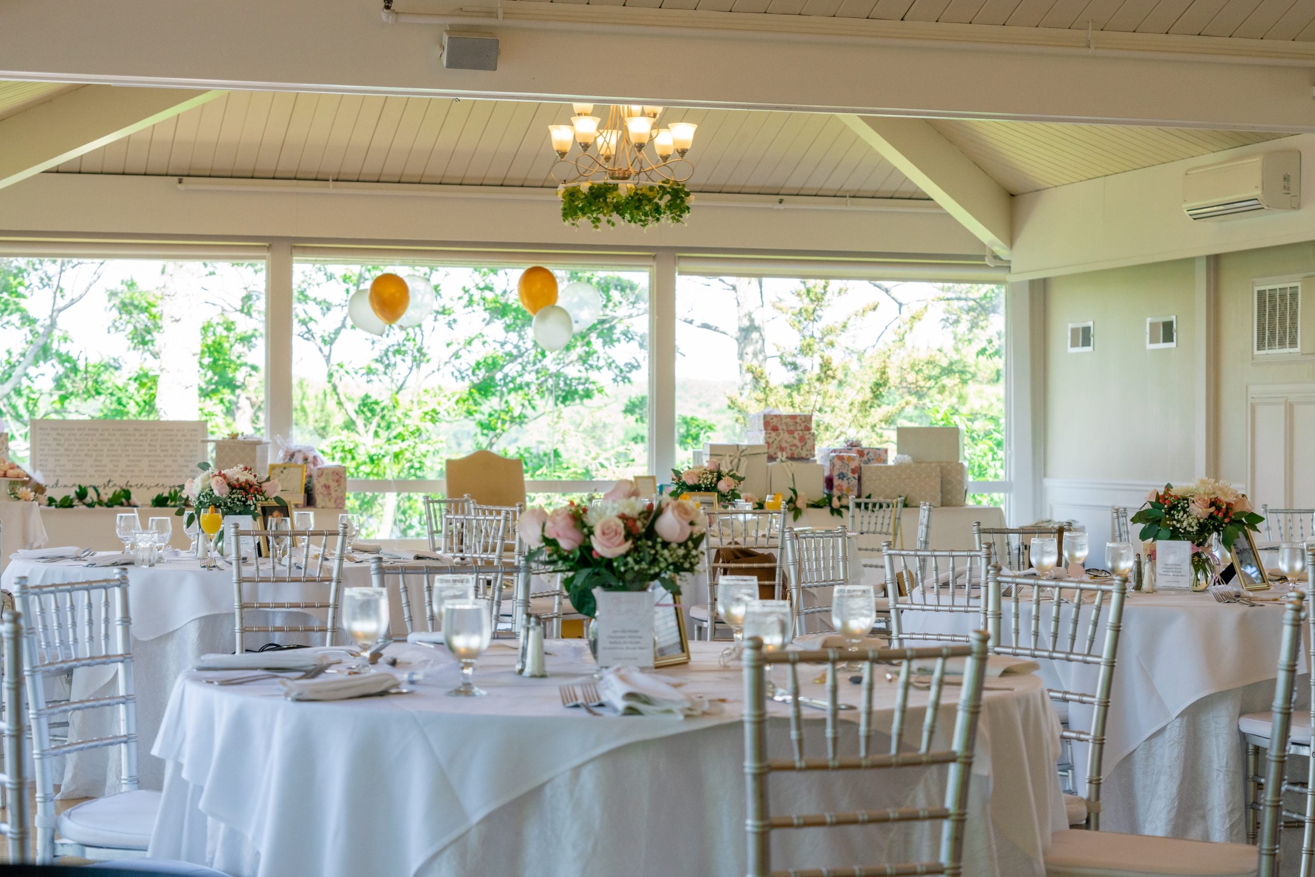 A celebration set up in the Tree Top Room at Lake Pearl Wrentham